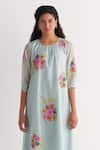 Buy_Shivani Bhargava_Blue Chanderi Applique Round Neck Floral Bunch Dress _Online_at_Aza_Fashions