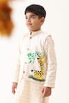 JILMIL DREAMWEAR_Off White Cotton Embroidered Animal Hand Painted Waistcoat _Online_at_Aza_Fashions