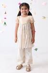 JILMIL DREAMWEAR_Off White Cotton Lace Stripe Pattern Kurta And Palazzo Set _Online_at_Aza_Fashions