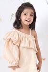 JILMIL DREAMWEAR_Off White Cotton Ruffles One Side Sleeve Dress _Online_at_Aza_Fashions