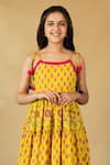 Buy_JILMIL DREAMWEAR_Yellow Cotton Print Jaipuri Floral Dress _Online_at_Aza_Fashions