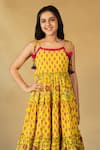 Shop_JILMIL DREAMWEAR_Yellow Cotton Print Jaipuri Floral Dress _Online_at_Aza_Fashions