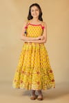 JILMIL DREAMWEAR_Yellow Cotton Print Jaipuri Floral Dress _at_Aza_Fashions