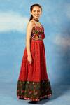 JILMIL DREAMWEAR_Red Cotton Embroidery Quatrefoil Floral Print Dress _Online_at_Aza_Fashions