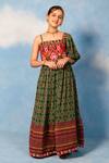 Buy_JILMIL DREAMWEAR_Green Cotton Embroidery Diamond Floral Print Dress _at_Aza_Fashions