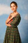 JILMIL DREAMWEAR_Green Cotton Embroidery Diamond Floral Print Dress _at_Aza_Fashions