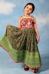 Shop_JILMIL DREAMWEAR_Green Cotton Print Kuhhi Embroidered Yoke Dress _Online_at_Aza_Fashions