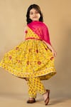 Buy_JILMIL DREAMWEAR_Yellow Cotton, Chiffon Pom-poms, Sequins Japuri Floral Print Anarkali Set _at_Aza_Fashions