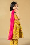 Shop_JILMIL DREAMWEAR_Yellow Cotton, Chiffon Pom-poms, Sequins Japuri Floral Print Anarkali Set _at_Aza_Fashions