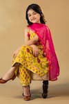 Shop_JILMIL DREAMWEAR_Yellow Cotton, Chiffon Pom-poms, Sequins Japuri Floral Print Anarkali Set _Online_at_Aza_Fashions