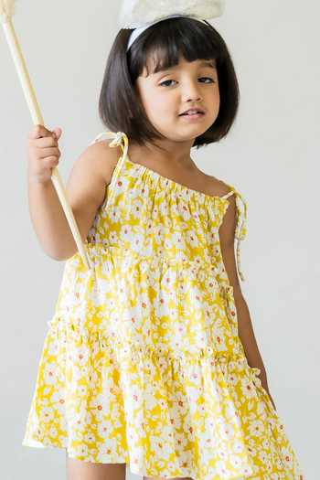 JILMIL DREAMWEAR_Yellow Rayon Floral Print Dress _Online_at_Aza_Fashions