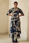 Buy_Srota By Srishti Aggarwal_Blue Mulberry Silk Printed Abstract Round Mayo Kurta Palazzo Set_at_Aza_Fashions