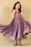 Buy_JILMIL DREAMWEAR_Purple Chanderi Pom-poms Tiered Dress _at_Aza_Fashions