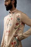 Torani_Beige Kurta Slub Silk Hand Block Printed Tropical Badami Ashfaq Set  _Online_at_Aza_Fashions