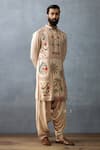 Buy_Torani_Beige Kurta Slub Silk Hand Block Printed Tropical Badami Ashfaq Set  _Online_at_Aza_Fashions