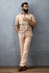 Torani_Beige Cotton Slub Hand Block Printed Badami Nadeen Kameez Set  _at_Aza_Fashions