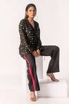 Buy_Vanshika Agarwal_Black Bamberg Silk Hand Embroidered Sequins Harper Blazer And Pant Set _Online_at_Aza_Fashions