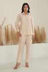 Buy_Label Flamingo By Vrinda_Ivory Silk Collared Color Block Shirt With Pant _at_Aza_Fashions