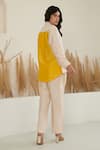 Shop_Label Flamingo By Vrinda_Ivory Silk Collared Color Block Shirt With Pant _at_Aza_Fashions