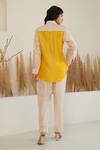 Label Flamingo By Vrinda_Ivory Silk Collared Color Block Shirt With Pant _Online_at_Aza_Fashions