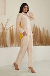 Buy_Label Flamingo By Vrinda_Ivory Silk Collared Color Block Shirt With Pant _Online_at_Aza_Fashions