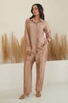 Buy_Label Flamingo By Vrinda_Brown Silk Collared Color Block Shirt With Pant _at_Aza_Fashions