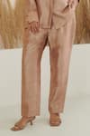 Shop_Label Flamingo By Vrinda_Brown Silk Collared Color Block Shirt With Pant _Online_at_Aza_Fashions