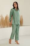 Label Flamingo By Vrinda_Green Silk Collared Full Sleeve Shirt With Pant _Online_at_Aza_Fashions