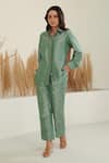 Buy_Label Flamingo By Vrinda_Green Silk Collared Full Sleeve Shirt With Pant _Online_at_Aza_Fashions