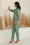 Shop_Label Flamingo By Vrinda_Green Silk Collared Full Sleeve Shirt With Pant _Online_at_Aza_Fashions