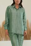 Label Flamingo By Vrinda_Green Silk Collared Full Sleeve Shirt With Pant _at_Aza_Fashions