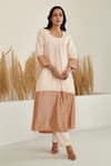 Buy_Flamingo the label_Ivory Silk Placement Embroidery Thread Round Color Block A-line Kurta With Pant_at_Aza_Fashions
