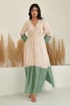 Buy_Flamingo the label_Ivory Silk Plain V Neck Color Block Kaftan _Online_at_Aza_Fashions