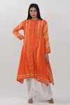 Buy_Krishna Mehta_Orange Modal High Round Tie-dye Pattern Asymmetric Tunic _at_Aza_Fashions