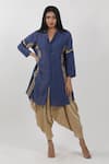 Buy_Krishna Mehta_Blue Modal Shirt Collar Block Print Tunic _at_Aza_Fashions
