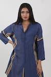 Shop_Krishna Mehta_Blue Modal Shirt Collar Block Print Tunic _at_Aza_Fashions