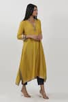 Buy_Krishna Mehta_Yellow Modal V Neck Asymmetric Block Print Tunic _Online_at_Aza_Fashions