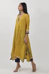 Shop_Krishna Mehta_Yellow Modal V Neck Asymmetric Block Print Tunic _Online_at_Aza_Fashions