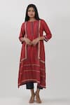 Buy_Krishna Mehta_Red Modal V Neck Hand Brush Print Asymmetric Tunic _at_Aza_Fashions