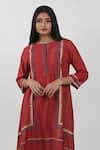 Shop_Krishna Mehta_Red Modal V Neck Hand Brush Print Asymmetric Tunic _at_Aza_Fashions