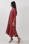 Shop_Krishna Mehta_Red Modal V Neck Hand Brush Print Asymmetric Tunic _Online_at_Aza_Fashions