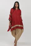 Buy_Krishna Mehta_Red Modal Shirt Collar Block Print Cape Tunic _at_Aza_Fashions