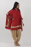 Buy_Krishna Mehta_Red Modal Shirt Collar Block Print Cape Tunic _Online_at_Aza_Fashions