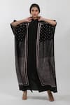 Buy_Krishna Mehta_Black Modal Embroidery Bandeau Neck Polka Dot Block Print Kaftan _at_Aza_Fashions