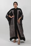 Buy_Krishna Mehta_Black Modal Embroidery Bandeau Neck Polka Dot Block Print Kaftan _Online_at_Aza_Fashions