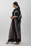 Shop_Krishna Mehta_Black Modal Embroidery Bandeau Neck Polka Dot Block Print Kaftan _Online_at_Aza_Fashions