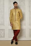 Buy_Aryavir Malhotra_Gold Sherwani Jamewar Woven Brocade Floral Pattern With Churidar _at_Aza_Fashions