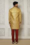 Shop_Aryavir Malhotra_Gold Sherwani Jamewar Woven Brocade Floral Pattern With Churidar _at_Aza_Fashions