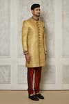 Buy_Aryavir Malhotra_Gold Sherwani Jamewar Woven Brocade Floral Pattern With Churidar 