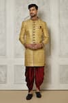 Buy_Aryavir Malhotra_Gold Sherwani Jamewar Woven Brocade Floral Pattern With Dhoti Pant _at_Aza_Fashions